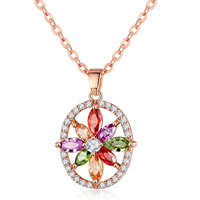 Collier en laiton, avec 1.9inch chaînes de rallonge, fleur, Plaqué d'or rose, chaîne ovale & pavé de micro zircon & pour femme, protéger l'environnement, sans nickel, plomb et cadmium, Vendu par Environ 17.7 pouce brin