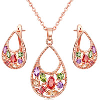 Gioielli Brass Set, orecchino & Collana, ottone, with 1.9inch extender chain, Lacrima, placcato oro rosa vero, catena ovale & Micro spianare cubic zirconia & per la donna, assenza di nichel,piombo&cadmio, 23mm, Lunghezza Appross. 17.7 pollice, Venduto da set