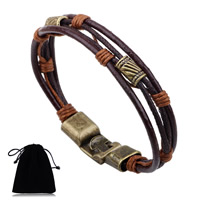 Unisex armbånd, PU, med Vokset nylonsnor & Velveteen & Zinc Alloy, antik bronze farve forgyldt, Solgt Per Ca. 7-8.6 inch Strand