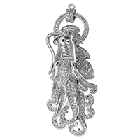 Befestigter Zirkonia Messing Anhänger, Drachen, platiniert, mit Schleife & Micro pave Zirkonia, 24x49x16mm, Bohrung:ca. 1.5mm, 1mm, 2PCs/Menge, verkauft von Menge