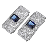 Mässing smycken Connector, platinerade, Flervägs & micro bana cubic zirconia, 38x18x8mm, Hål:Ca 6x3mm, 5PC/Lot, Säljs av Lot