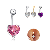 Rustfrit stål Belly Ring, Stainless Steel, Heart, forgyldt, for kvinde & med cubic zirconia, flere farver til valg, 10x32mm, Solgt af PC