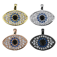 Evil Eye Pendler, Messing, forgyldt, Micro Pave cubic zirconia, flere farver til valg, 15x13x3mm, Hole:Ca. 1.5x2mm, 10pc'er/Lot, Solgt af Lot