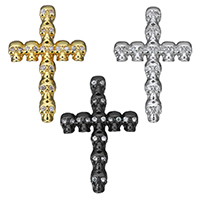 Kubisk Zirconia Micro Pave Messing Perler, Skull Cross, forgyldt, Micro Pave cubic zirconia, flere farver til valg, 21x33x5mm, Hole:Ca. 1.5mm, 10pc'er/Lot, Solgt af Lot