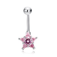 Rustfrit stål Belly Ring, Stainless Steel, Stjerne, for kvinde & med cubic zirconia, oprindelige farve, 12x50mm, Solgt af PC