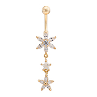 Rustfrit stål Belly Ring, Stainless Steel, Flower, guldfarve belagt, for kvinde & med cubic zirconia, 12x48mm, Solgt af PC