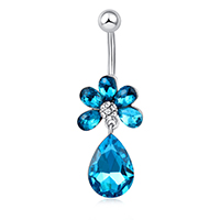 Rustfrit stål Belly Ring, Stainless Steel, Teardrop, for kvinde & med cubic zirconia, oprindelige farve, 19x41mm, Solgt af PC