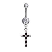 Rustfrit stål Belly Ring, Stainless Steel, Kryds, for kvinde & med cubic zirconia, oprindelige farve, 11x45mm, Solgt af PC