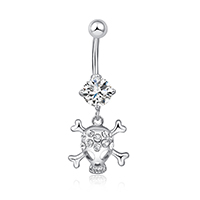 Rustfrit stål Belly Ring, Stainless Steel, Skull, for kvinde & med cubic zirconia, oprindelige farve, 15mm, Solgt af PC