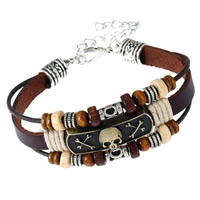 Unisex Armband, Zinc Alloy, schedel, met Gewaxt Hemp Cord & PU & Hout, met 7.5 extender keten, plated, uniseks & verschillende stijlen voor de keuze & 3-streng, 7-8mm, Verkocht door Strand