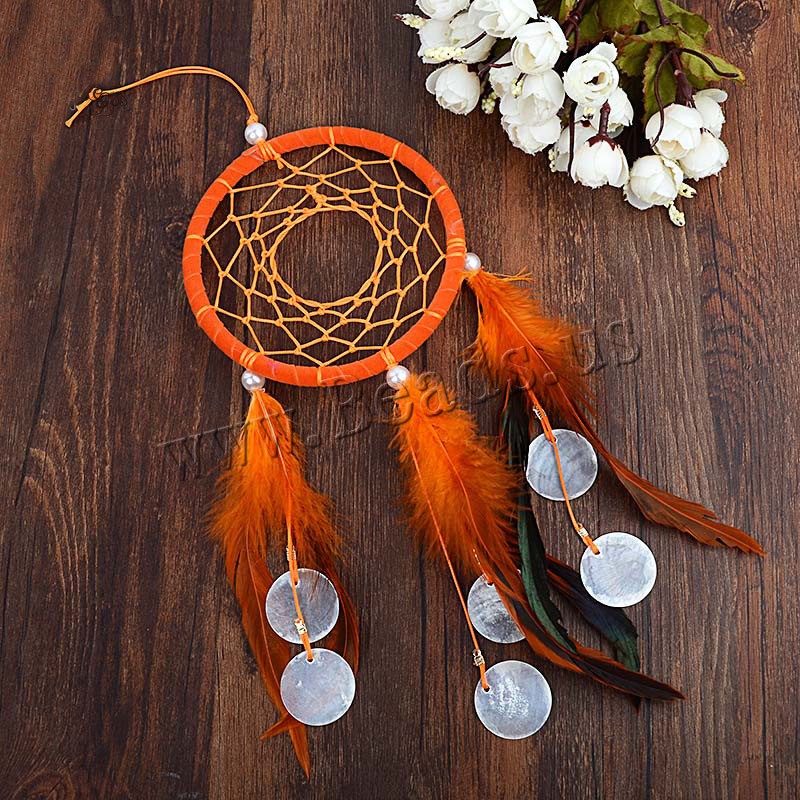 Mode Dreamcatcher, Feather, med Velveteen Cord & Shell & Glas Seed Beads, flere farver til valg, 400mm, Solgt af PC