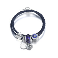 Unisex Bracelet, alliage de zinc, avec Ciré de chanvre & cristal, Plaqué de couleur d'argent, 925 logo & longueur différente pour le choix & unisexe & émail & avec strass & 2 fils, sans plomb et cadmium, Vendu par brin