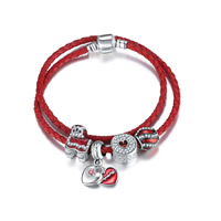 Unisex Bracelet, alliage de zinc, avec Ciré de chanvre, Plaqué de couleur d'argent, 925 logo & longueur différente pour le choix & unisexe & émail & avec strass & 2 fils, sans plomb et cadmium, Vendu par brin