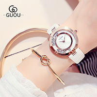 GUOU® Unisex Nakit Watch, PU, s Staklo & Nehrđajući čelik, pozlaćen, Život otporan na vodu & za žene, više boja za izbor, 35x8mm, Dužina Približno 8 inčni, Prodano By PC