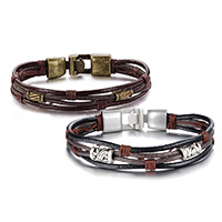 De Armband van mensen, Koeienhuid, met Zinc Alloy, plated, verschillende verpakkingen stijl voor keuze & voor de mens, meer kleuren voor de keuze, 10mm, 11mm, Per verkocht Ca 8.66 inch Strand