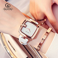 GUOU® Unisex Nakit Watch, PU, s Staklo, Trg, pozlaćen, Život otporan na vodu & za žene, više boja za izbor, 36x8mm, Dužina Približno 10 inčni, Prodano By PC