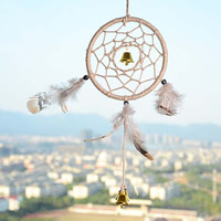 Mode Dreamcatcher, Hennep, met Veer & Hout, met bell, 47cm, Verkocht door PC