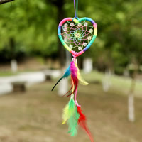 Mode Dreamcatcher, Feather, med Nylonsnor & Glas Seed Beads, Heart, 43cm, Solgt af PC