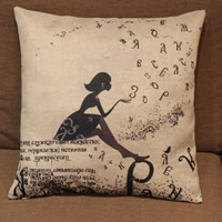 Housse de coussin, Tissu en coton, cadre, avec le motif de lettre, 420x420mm, Vendu par PC