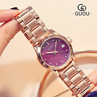 GUOU® Unisex Jewelry Watch Zinc Alloy with Glass & Stainless Steel plated Life water resistant & for woman & with rhinestone Length Approx 9 Inch Sold By PC