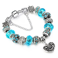 Bracelet European , alliage de zinc, avec cristal, Placage, bracelet à breloques & longueur différente pour le choix & chaîne serpent & pour femme & facettes & avec strass, protéger l'environnement, sans nickel, plomb et cadmium, Vendu par brin