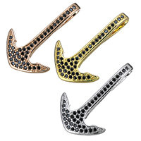 Messing hanger met micro-paved kubieke zirconia's, Anker, plated, micro pave zirconia, meer kleuren voor de keuze, 15x24x5.50mm, Gat:Ca 3x6mm, 20pC's/Lot, Verkocht door Lot