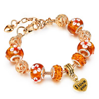 European Armbånd, Zinc Alloy, med rhinestone ler bane & Lampwork, med 1.18lnch extender kæde, forgyldt, forskellige længde for valg & slange kæde & for kvinde & med rhinestone, nikkel, bly & cadmium fri, Solgt af Strand