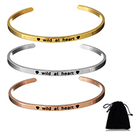 acier inoxydable bracelet manchette, avec velours de coton, Placage, avec le motif de lettre & pour femme, plus de couleurs à choisir, 3mm, Diamètre intérieur:Environ 64x46mm, Vendu par PC