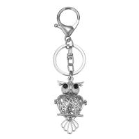 Key Chain, Messing, Owl, sølvfarvet forgyldt, Det kunne åbnes og perler kunne sættes inde. & med rhinestone & hule, 35mm, 30x2mm, 28x52x20mm, Indvendig diameter:Ca. 20x20mm, 5pc'er/Lot, Solgt af Lot