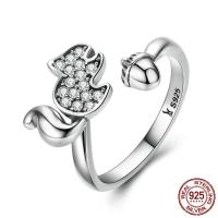 Thailand Sterling Sølv Cuff fingerring, Squirrel, forskellig størrelse for valg & for kvinde & med cubic zirconia, 8x12mm, Solgt af PC