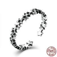 Tailandas Sidabro Cuff Finger Ring, Žvaigždė, reguliuojamas & moters, 3mm, Dydis:8, Pardavė PC