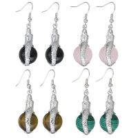 Gemstone Oorbellen, Edelsteen, met Messing, silver plated, verschillende materialen voor de keuze & voor vrouw, 50mm, 14x32x16mm, Verkocht door pair