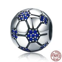 Tailandas Sidabro European karoliukas, Futbolas, mikro nutiesti kubinių Zirconia & be Troll, 11x11x10mm, Skylė:Apytiksliai 4.5mm, Pardavė PC