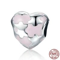 Thailand Sterling Sølv European Bead, Heart, uden trold & emalje, 11x11x7mm, Hole:Ca. 4.5mm, Solgt af PC