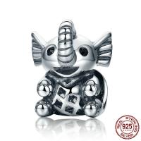 Thailand Sterling Sølv European Bead, Elephant, Micro Pave cubic zirconia & uden trold & hule, 10x10x10mm, Hole:Ca. 4.5mm, Solgt af PC