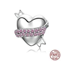 Tailandia perline European, Cuore, Micro spianare cubic zirconia & senza filo, 12x12mm, Foro:Appross. 4.5mm, Venduto da PC