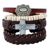 cuir PU Set de bracelet, avec Chanvre & bois & alliage de zinc, Placage, réglable & pour homme, protéger l'environnement, sans nickel, plomb et cadmium, Longueur Environ 6.6 pouce, 4Strandstoron/fixé, Vendu par fixé