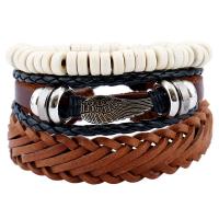 PU Armband-Set, met Hennep & Niet-magnetische Hematiet & Hout & Zinc Alloy, plated, verstelbaar & voor de mens, nikkel, lood en cadmium vrij, Lengte Ca 6.6 inch, 3strengen/Stel, Verkocht door Stel