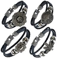 De Armband van mensen, PU, met Niet-magnetische Hematiet & Zinc Alloy, plated, verschillende stijlen voor de keuze & voor de mens & 3-streng, nikkel, lood en cadmium vrij, 10mm, Per verkocht Ca 7.8 inch Strand