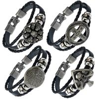 Los hombres de la pulsera y del brazalete, Cuero de PU, con Hematita no magnética & aleación de zinc, chapado, diferentes estilos para la opción & para hombre & 3-aro, libre de níquel, plomo & cadmio, 10mm, Vendido para aproximado 7.8 Inch Sarta