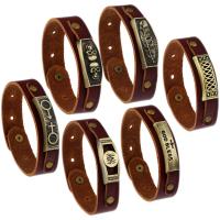 De Armband van mensen, PU, met Zinc Alloy, antiek brons plated, met schedel patroon & verschillende stijlen voor de keuze & met brief patroon & voor de mens, nikkel, lood en cadmium vrij, 18mm, Per verkocht Ca 9 inch Strand