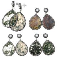 Fashion Statement Oorbellen, Messing, met rubber earnut & strass klei pave & Moss Agate & Glasparel, Traan, platinum plated, voor vrouw, meer kleuren voor de keuze, 66mm, 37x49mm, 10paren/Lot, Verkocht door Lot