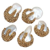 Rhinestone Clay Pave Kralen, strass klei pave, met Shell Pearl, natuurlijke & gemengd, 17-19x22-28x10-12mm, Gat:Ca 1mm, 10pC's/Lot, Verkocht door Lot