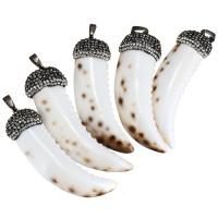 Shell Pakabukai, Apvalkalas, su alvario ustatą & Kalnų krištolas molis nutiesti, Ragas, Švinas juoda spalva padengtas, gamtos, 18-22x58-64x8-12mm, Skylė:Apytiksliai 5x8mm, 10kompiuteriai/Pirkimo, Pardavė Pirkimo