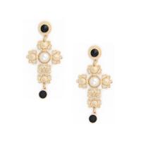 Glass Pearl Earring Zinc Alloy with Glass Pearl stainless steel post pin gold color plated for woman black Sold By Pair