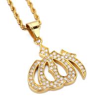 Roestvrij staal Trui Ketting, Lamp van Aladdin, gold plated, uniseks & touw ketting & met strass, 30x30mm, 2.8mm, Per verkocht Ca 23.5 inch Strand