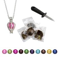 perle coltivate Akoya Set di perle di cozze marine, Coltello da ostrica & Ostrica di perla wish & Collana, Cerchio, colori misti, 7-8mm, Lunghezza Appross. 19.5 pollice, 10PC/lotto, Venduto da lotto