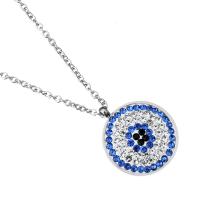 Stainless Steel Jewelry Necklace with Rhinestone Clay Pave with 2Inch extender chain Flat Round oval chain & for woman original color 1mm Length Approx 18 Inch Sold By Lot