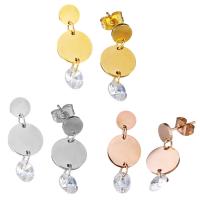 Pendientes de Cristal, acero inoxidable, con Cristal, Redondo aplanado, chapado, para mujer, más colores para la opción, 24mm, 6mm, Vendido por Par