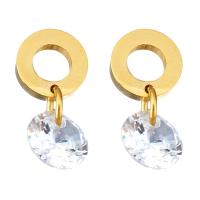 Boucles d'oreilles cristal, acier inoxydable, avec cristal, beignet, Placage de couleur d'or, pour femme, 14mm, 6mm, Vendu par paire